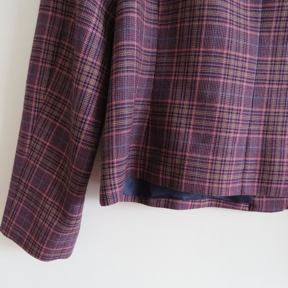 VINTAGE PENDLETON 100% Wool Plaid Blazer in Purple Academia Preppy - Size US 12 - Picture 13 of 15
